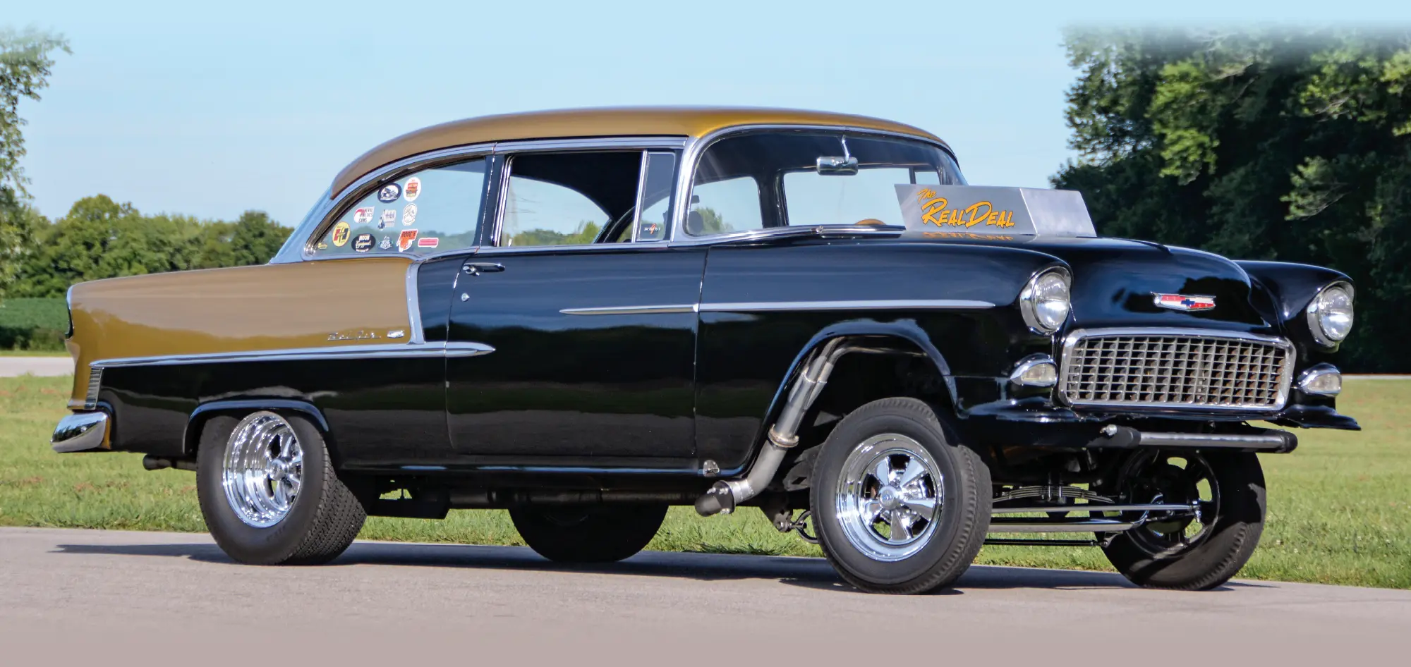 1955 Chevy Gasser black gold paint side profile race ready
