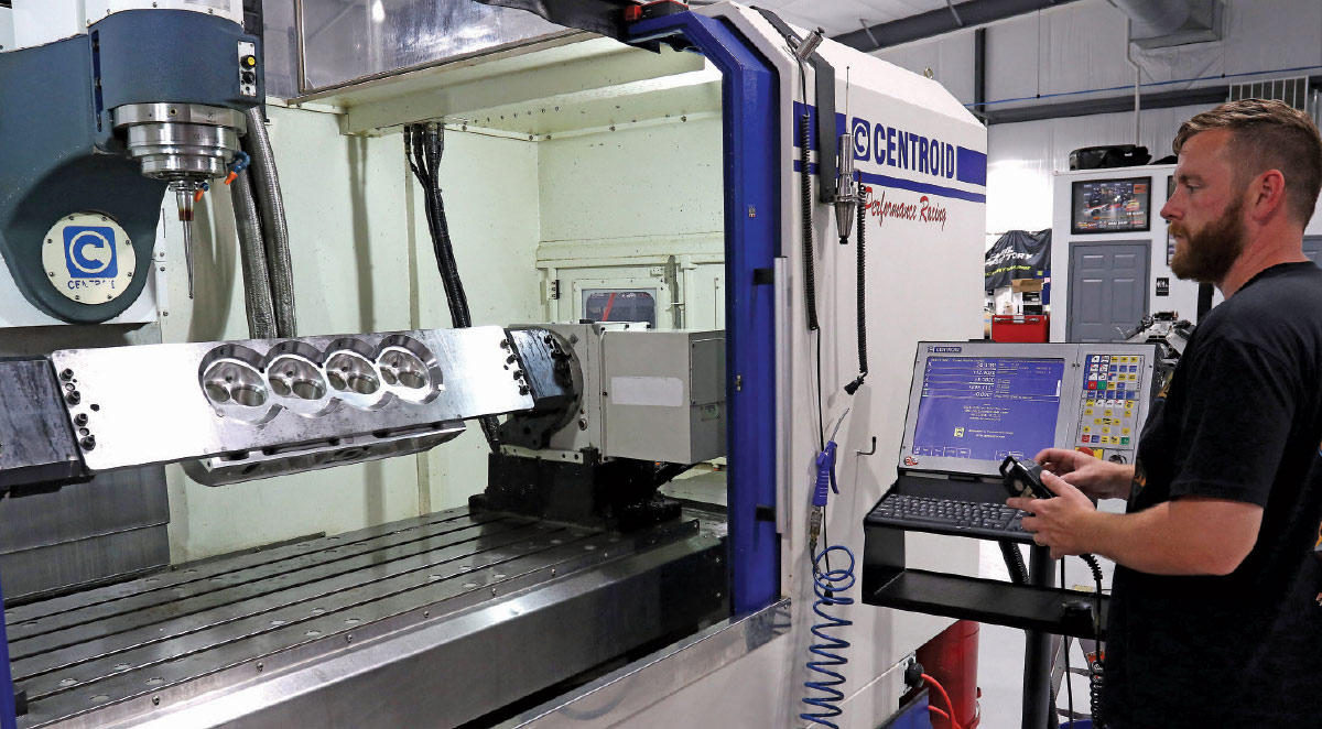CNC porting cylinder head combustion chambers using Centroid 5-axis machining center for race engine precision
