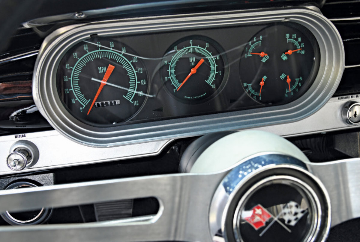 1965 Chevy Nova Classic Instruments gauge cluster with tach and custom layout