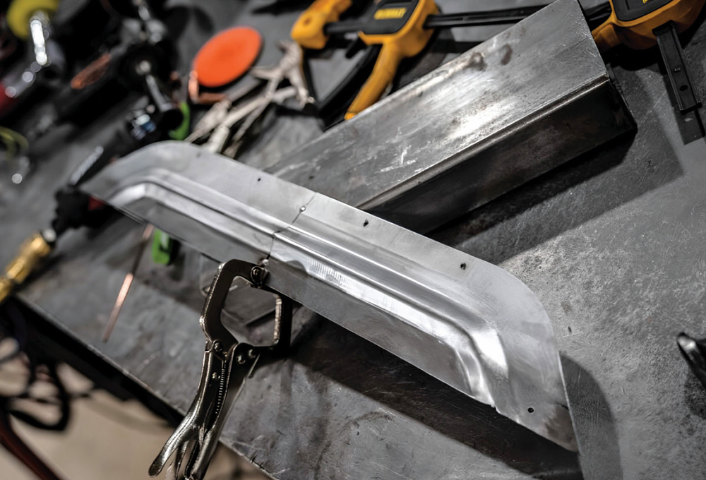 1968 Camaro rear exit panel clamped for shape and final fitment test