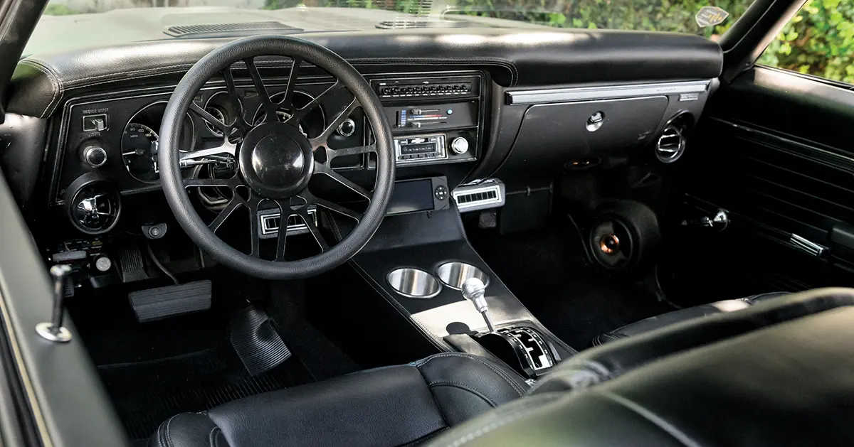 1969 Chevelle Pro Touring interior custom wheel center console full black leather
