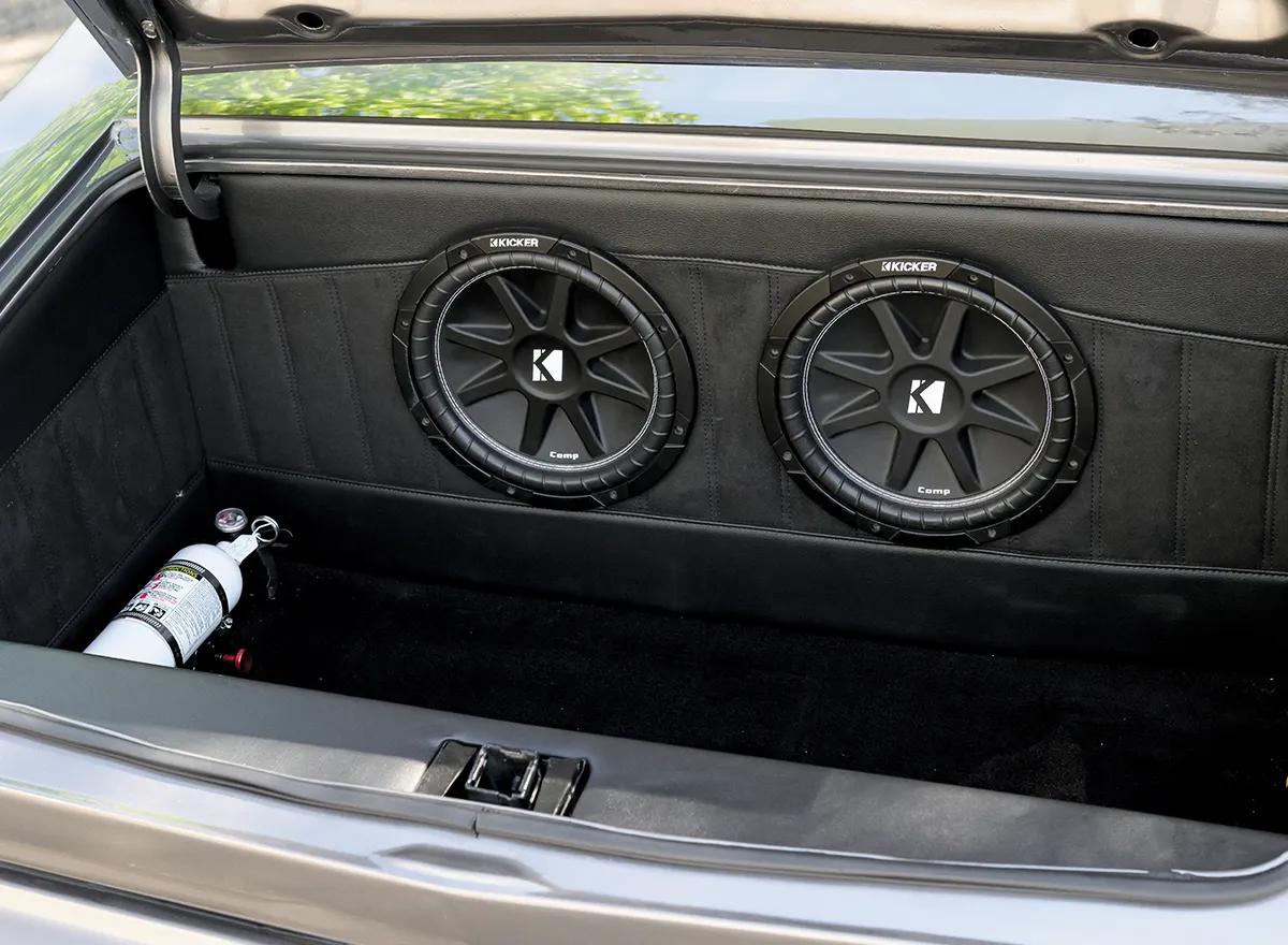 1969 Chevelle trunk Kicker Comp subwoofers custom enclosure clean audio setup