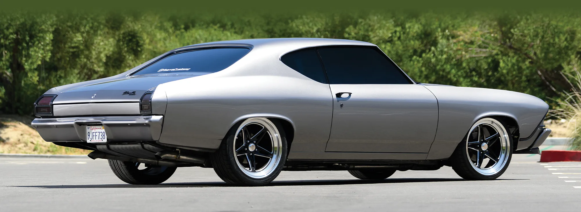 1969 Chevelle rear three-quarter view Forgeline wheels tucked wide tire setup