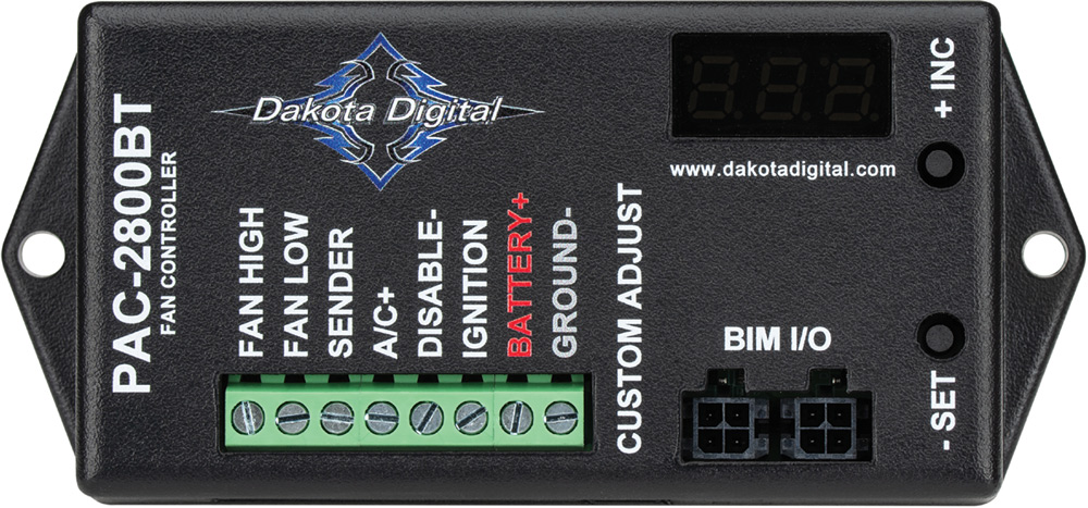 Dakota Digital PAC-2800BT programmable fan controller with dual-speed, AC input, and Bluetooth support