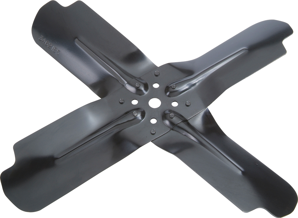 Traditional 4-blade fixed steel mechanical fan for engine-driven cooling applications