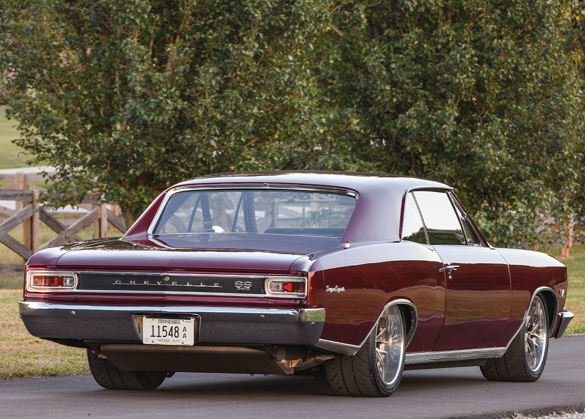 1966 Chevelle SS rear view dual exhaust antique license plate