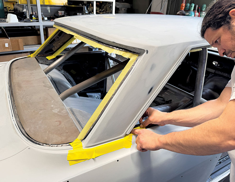 Masking 1963 Chevy Nova roof pillars for paint prep