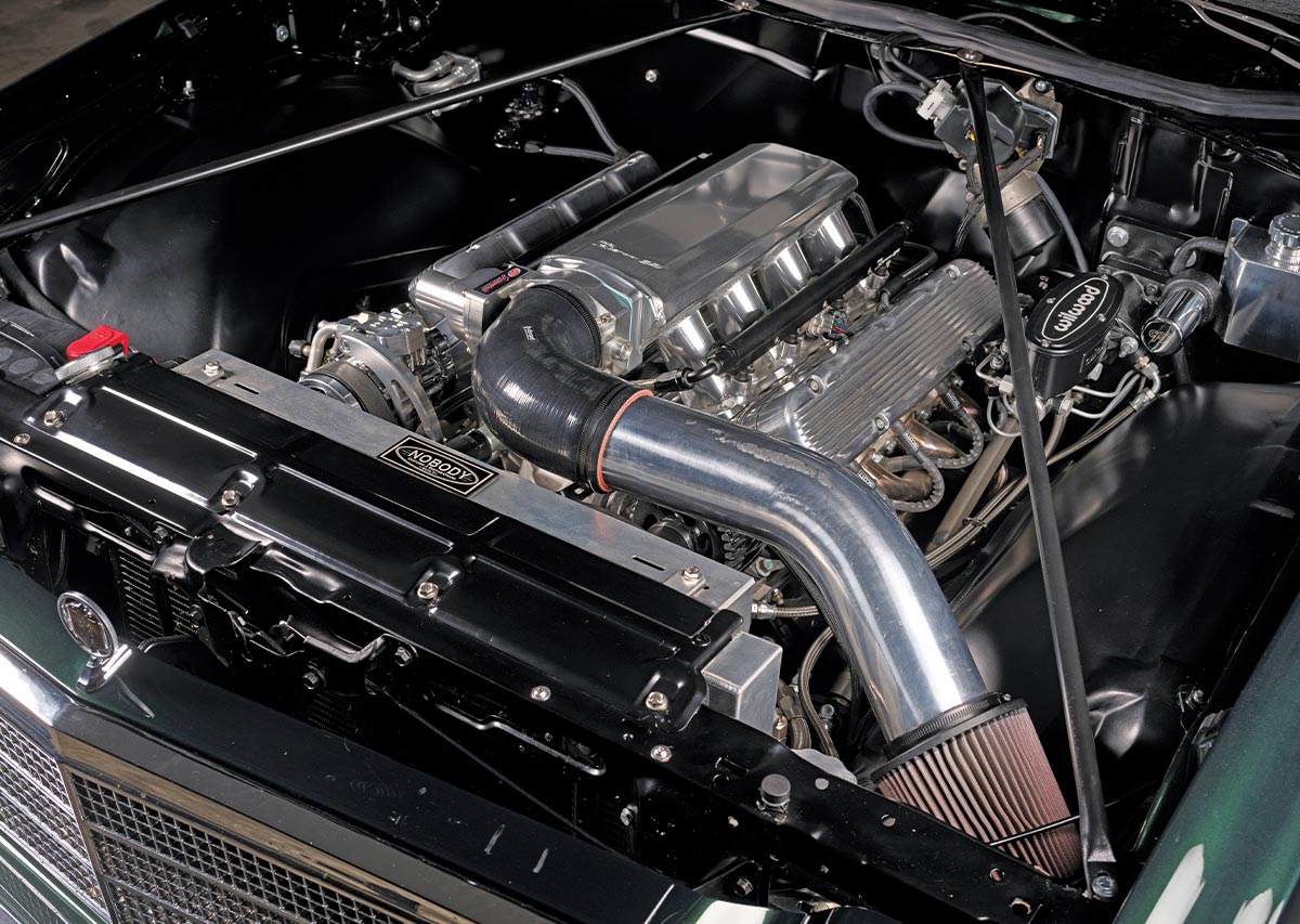 1977 Chevy Malibu engine bay Holley EFI Wilwood master