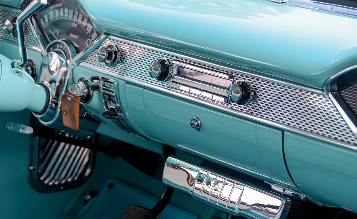 1955 Chevy Bel Air interior dash chrome turquoise factory style