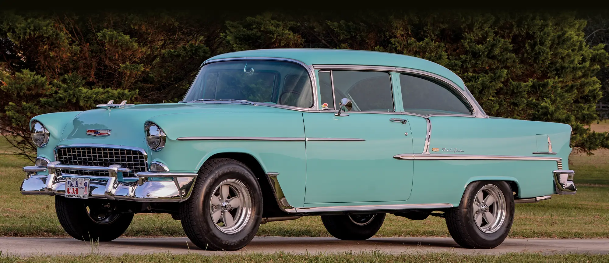 1955 Chevy Bel Air driver side two-tone paint Bel Air script