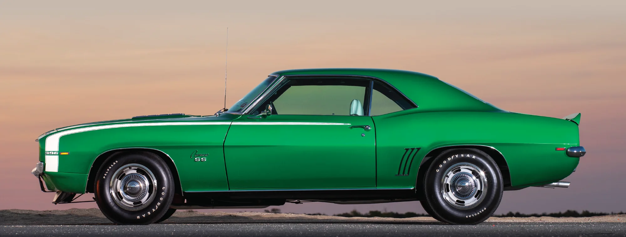 1969 Camaro SS rear sunset shot ducktail spoiler chrome bumper