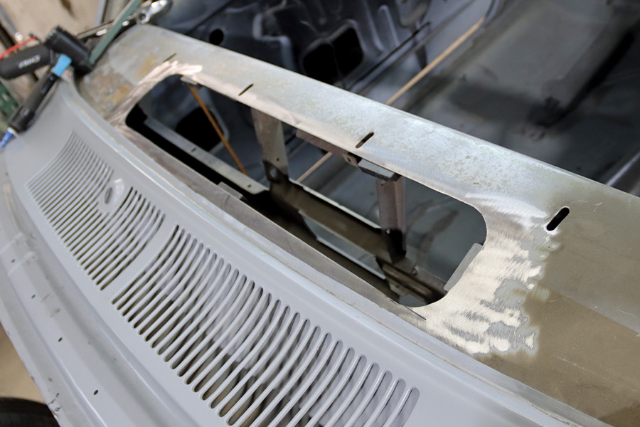 1967 Nova cowl cutout process exposed inner dash structure sheet metal prep custom metalwork