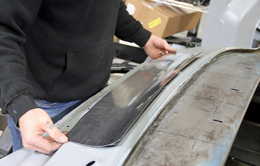 1967 Nova custom cowl filler panel test-fit showing tight alignment and clean transition