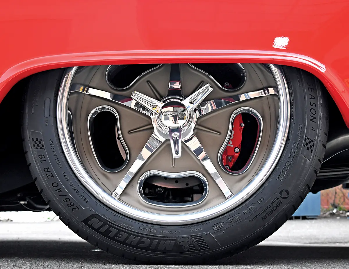 1955 chevy bel air custom wheel chrome spokes wilwood brakes michelin tire