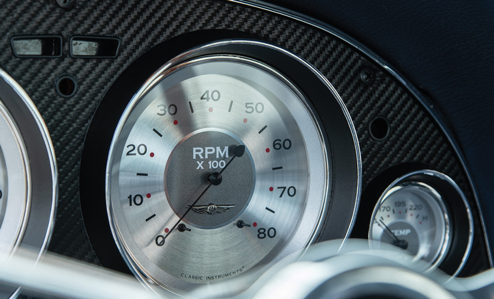 1967 Corvette restomod Classic Instruments tachometer closeup