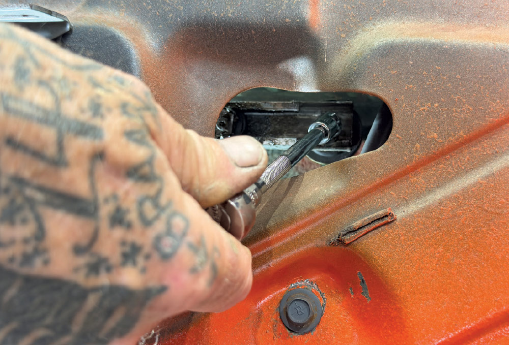1971 camaro inner door handle bolt fasten close up detail shot