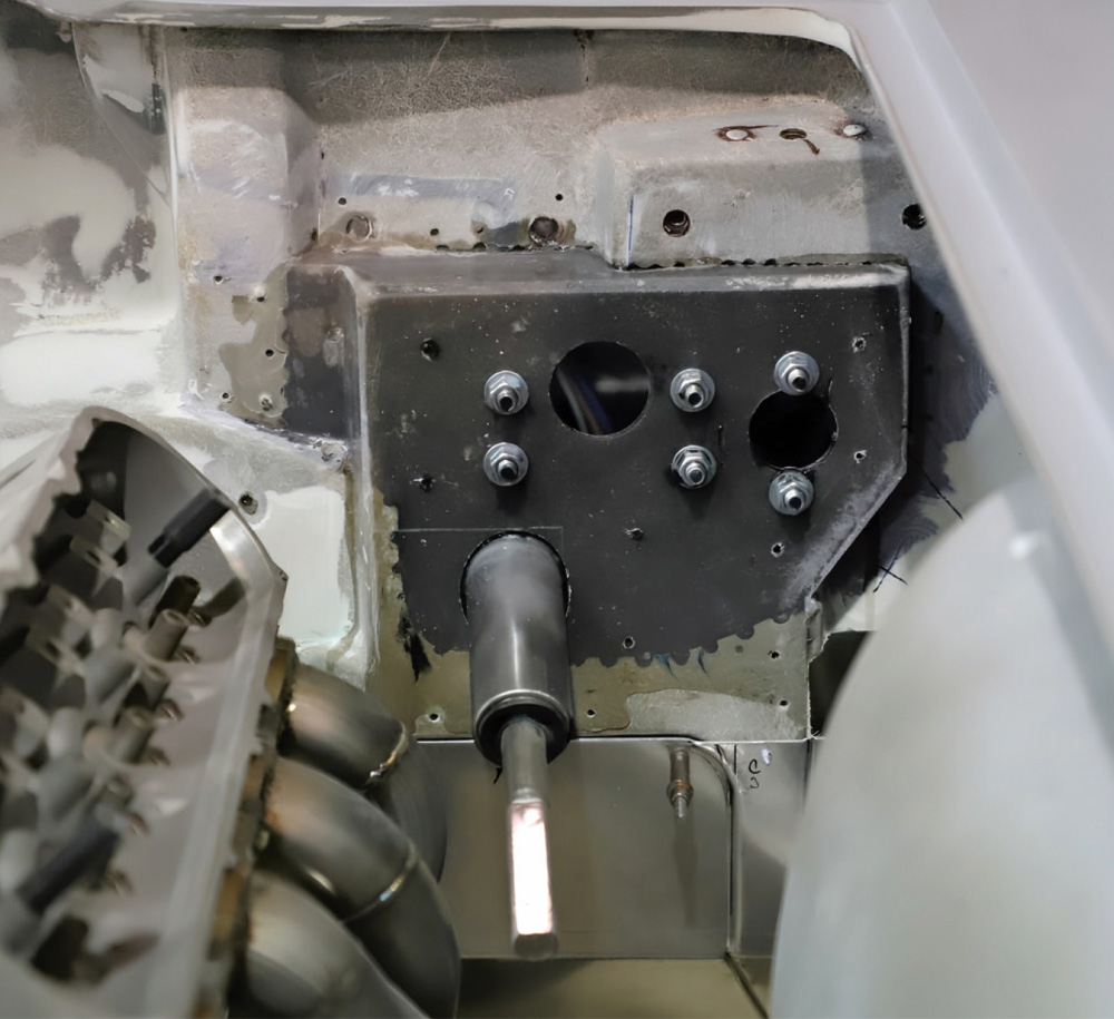 1965 Corvette firewall box mock-up, exhaust pass-through tube