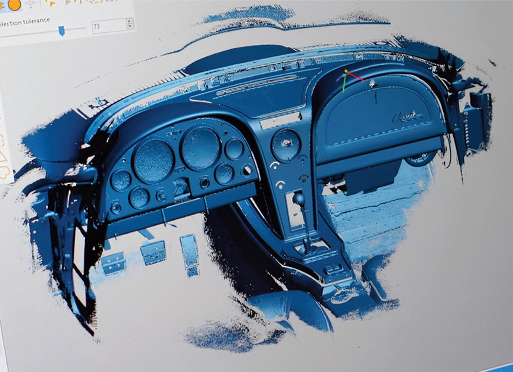 1965 Corvette dash 3D scan, digital interior mapping for restoration