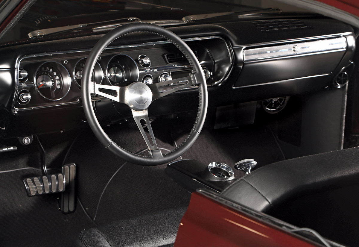 1965 chevelle restomod black interior dash steering wheel classic gauges