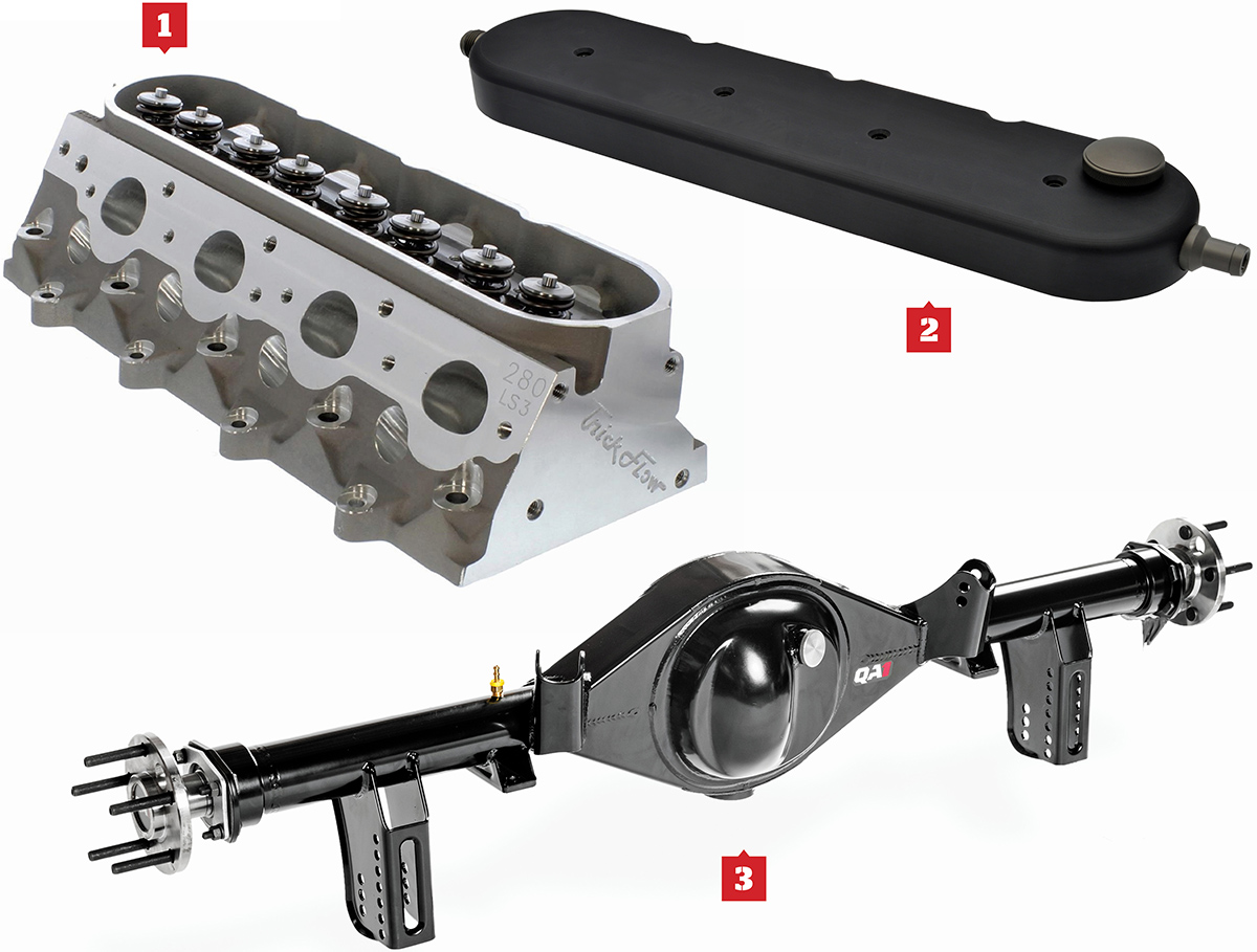 trick flow heads, billet ls valve covers, qa1 9-inch rearend housing