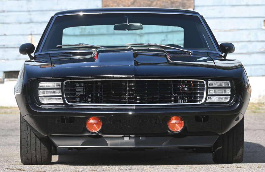 pro touring 1969 camaro front view of grill and hood