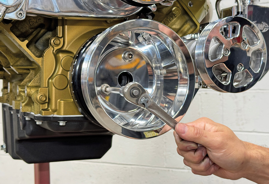 Installing the crank pulley using Belleville washers