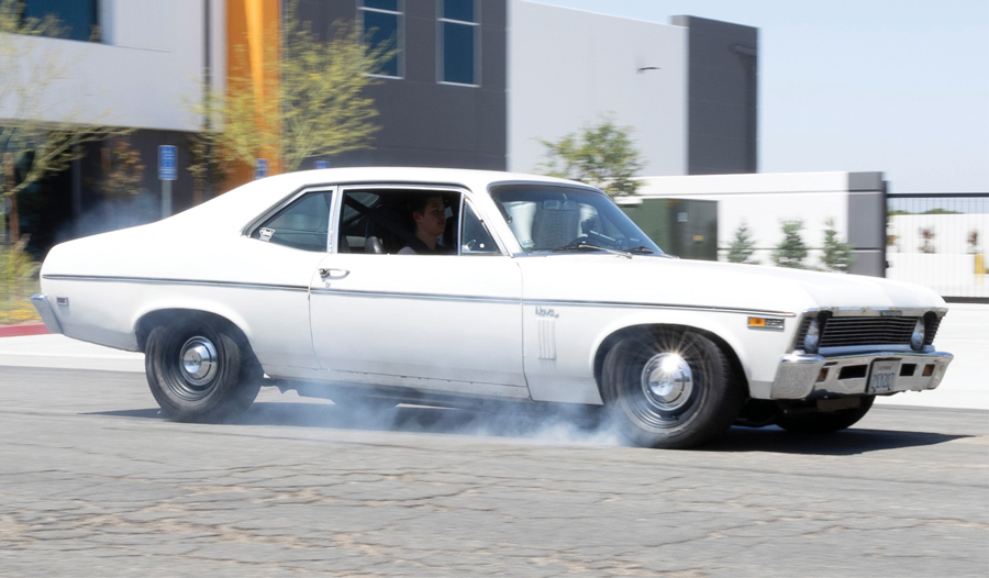 White Nova performing a full four-wheel lockup.