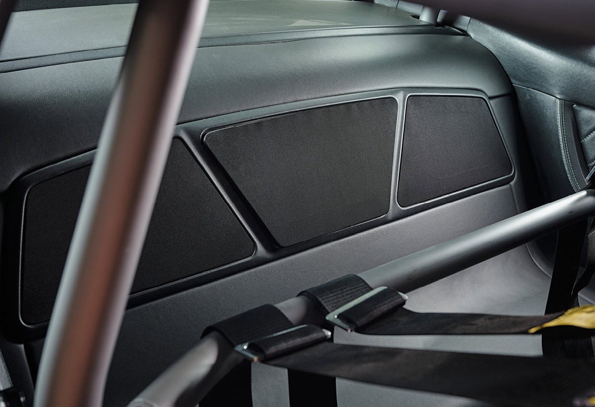 Rear cabin area with Ridetech Tiger Cage roll bar.