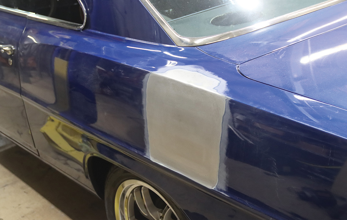 Finished metalwork on rear quarter panel.