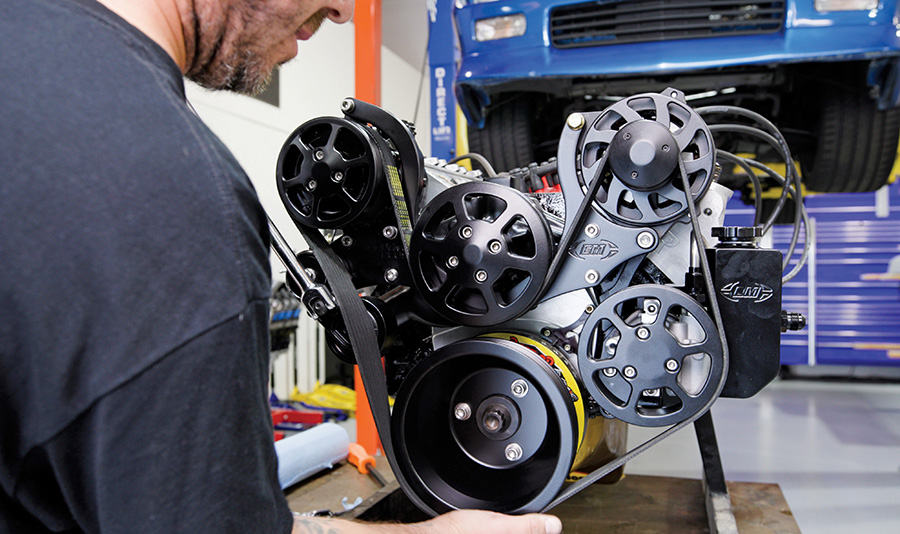 Installing S-Drive pulleys on the engine.