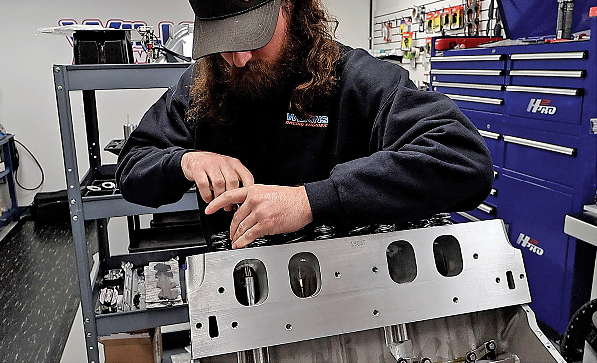 Looking through the entrance of a cylinder head intake port.