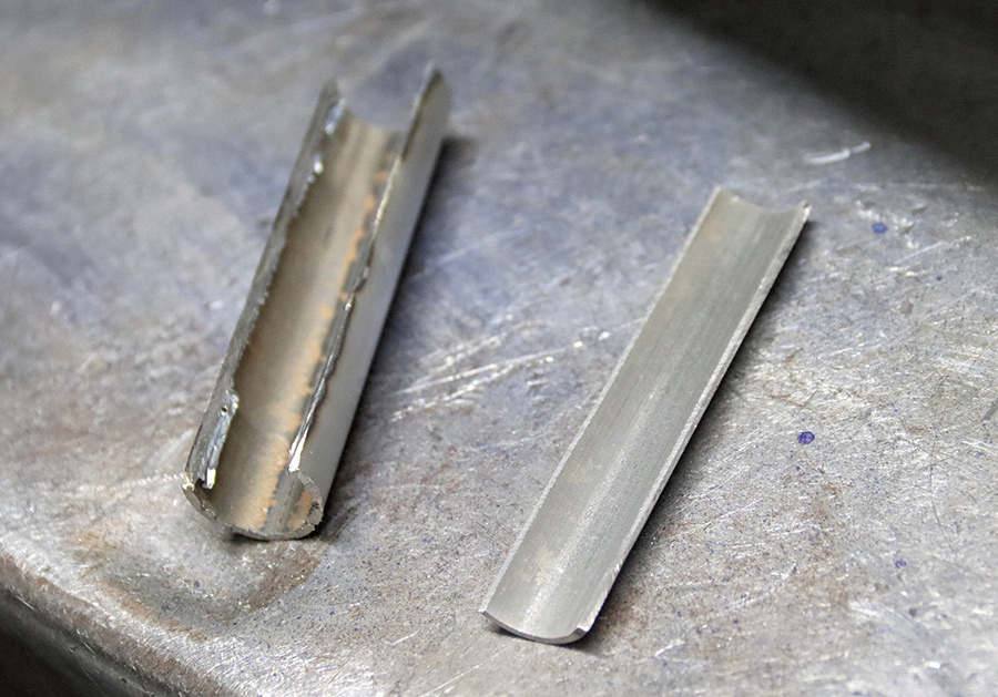 Tubing sections prepared for opening inner edges.