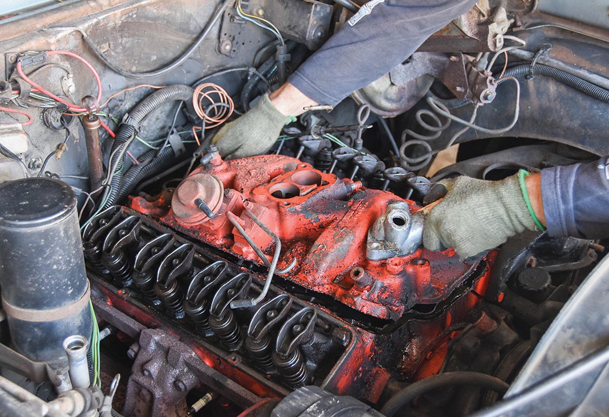 Engine with intake manifold removed for inspection.