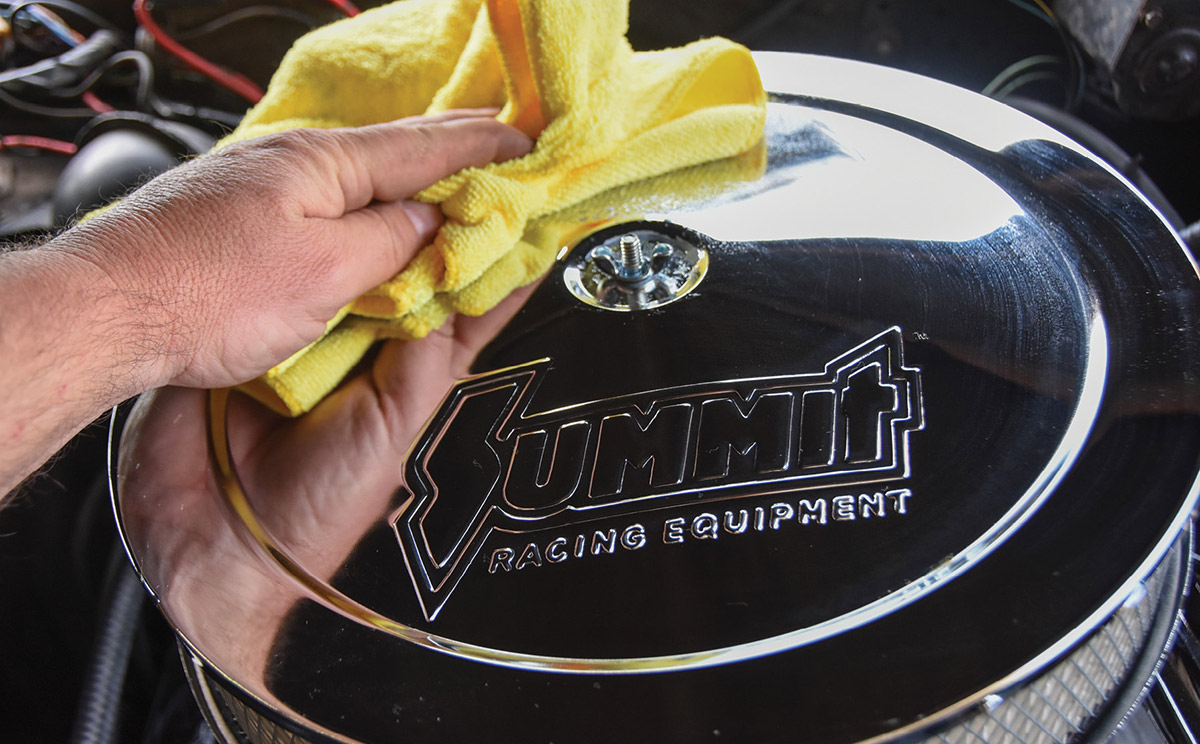 Cleaning the new chrome Summit Racing air cleaner.