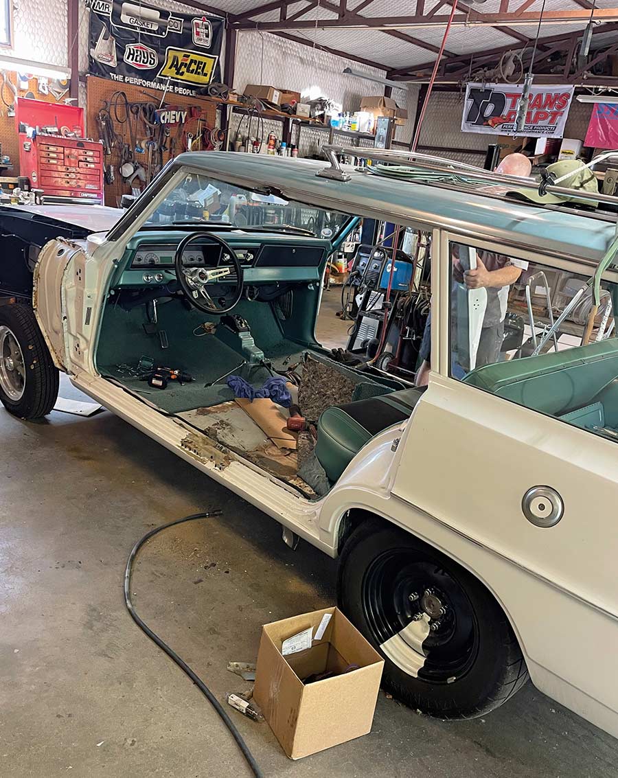 Interior of the car with the original B-pillar removed.