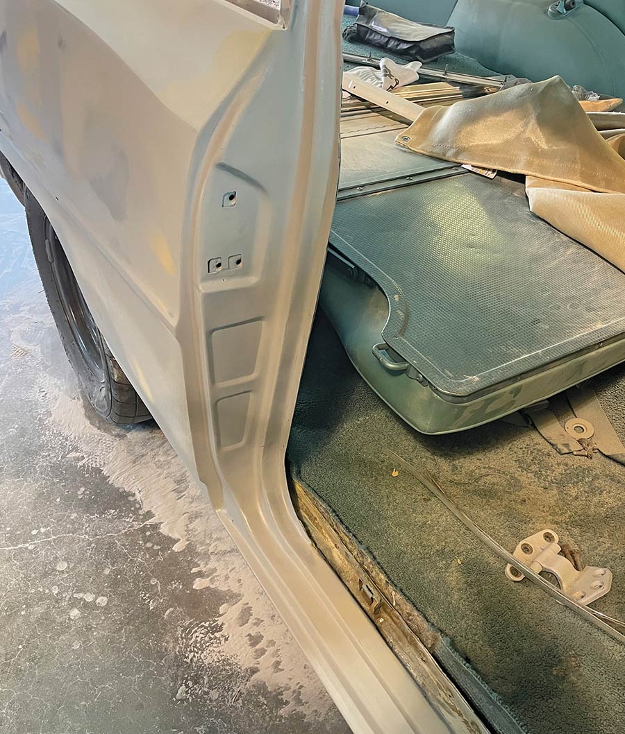 View of the new door sill and pillar structure.