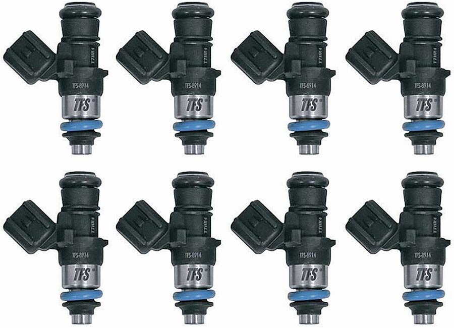 Group of eight high-performance fuel injectors.