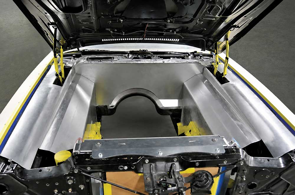 View of custom engine bay panels with precise fitment.