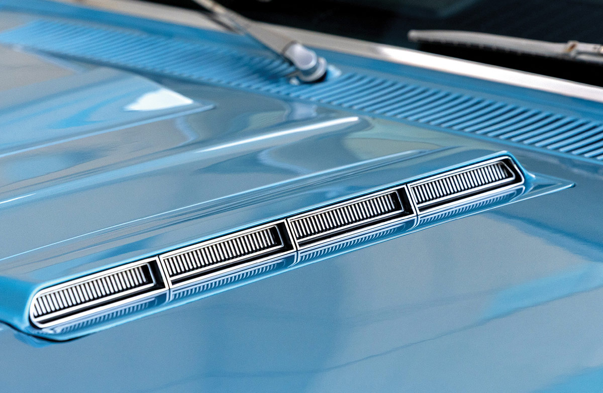 Chrome-trimmed vents on the hood of the 1966 Chevelle.