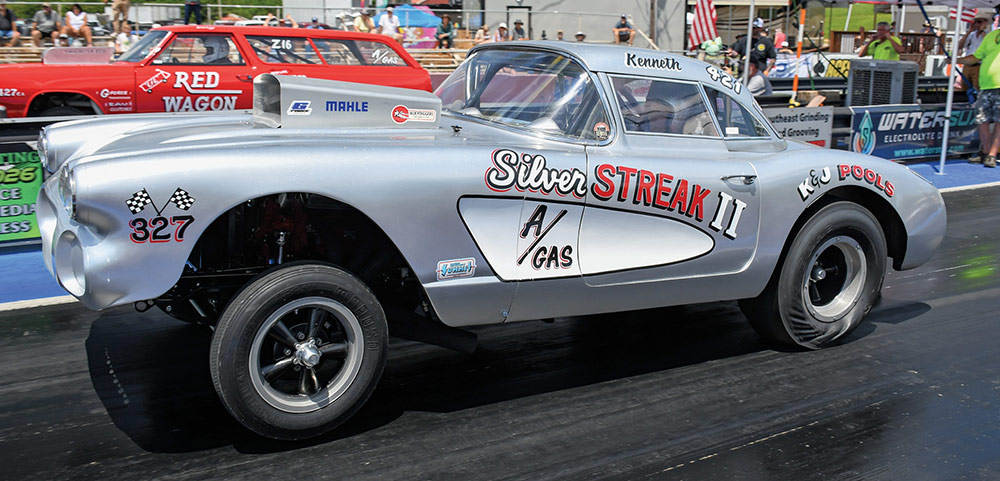 Silver Corvette "Silver Streak II" gasser profile.