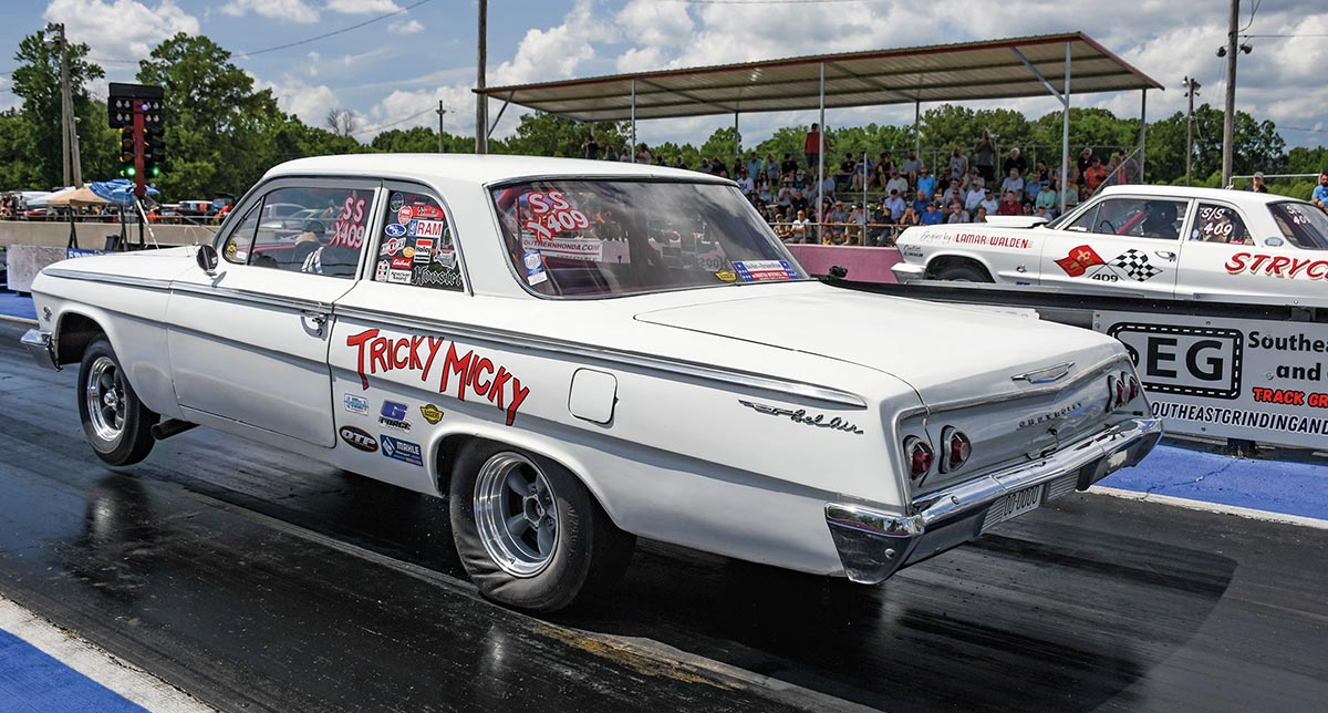 White "Tricky Micky" Chevy Bel Air gasser.