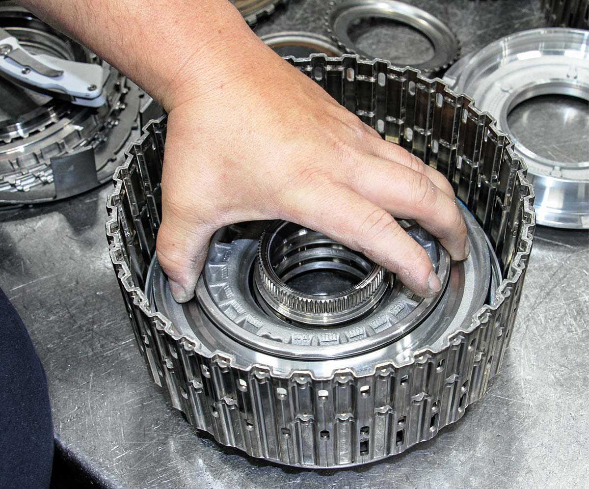 Billet aluminum piston inside the drum.