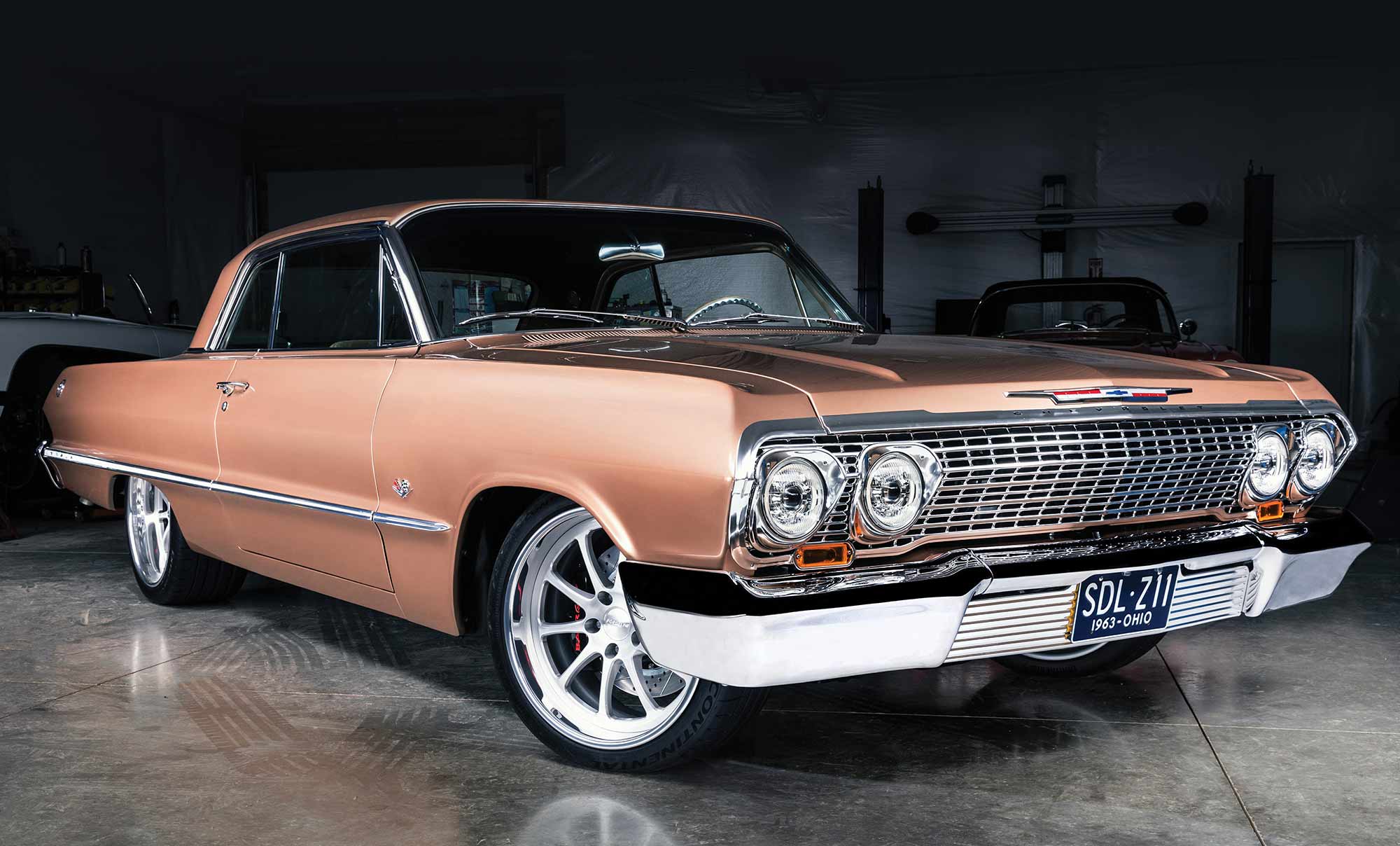 Front view of Allen Haire's tan 1963 Chevrolet Impala.