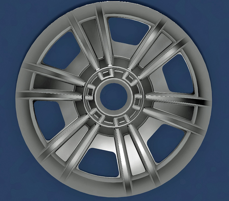 Digital CAD model of custom wheel spokes.